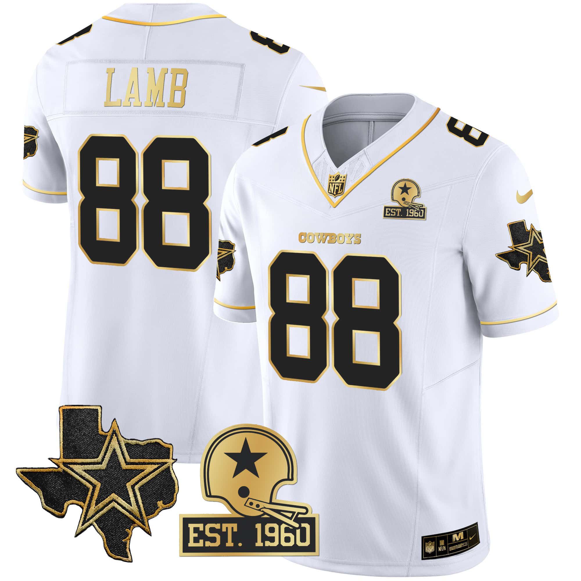 Men Dallas Cowboys #88 Lamb White Gold 2024 Nike Patch Vapor NFL Jersey
